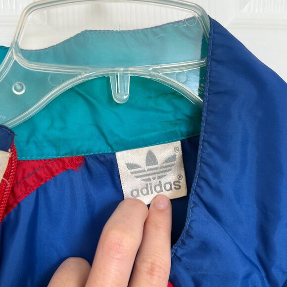VINTAGE 80s Adidas Windbreaker Lightweight Jacket Mens Colorblock Full Zip - Picture 2 of 7